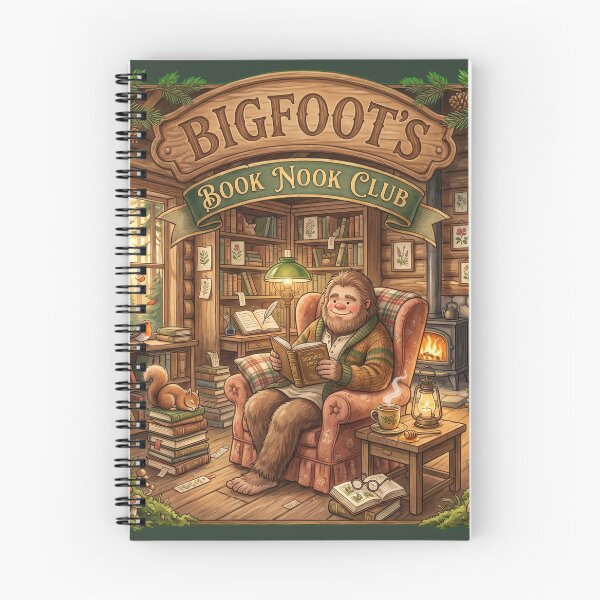 Item preview, Bigfoot's Book Nook Club | Cozy Cottagecore Sasquatch Reading Watercolor Illustration designed and sold by Whimwick.