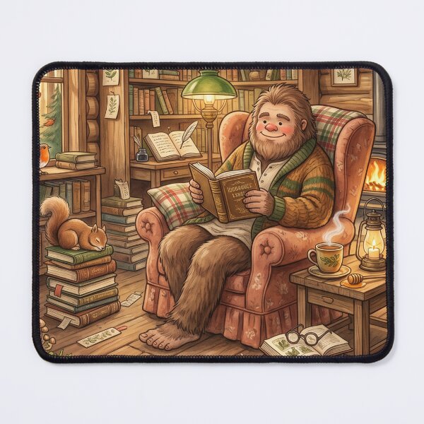 Item preview, Bigfoot's Book Nook Club | Cozy Cottagecore Sasquatch Reading Watercolor Illustration designed and sold by Whimwick.