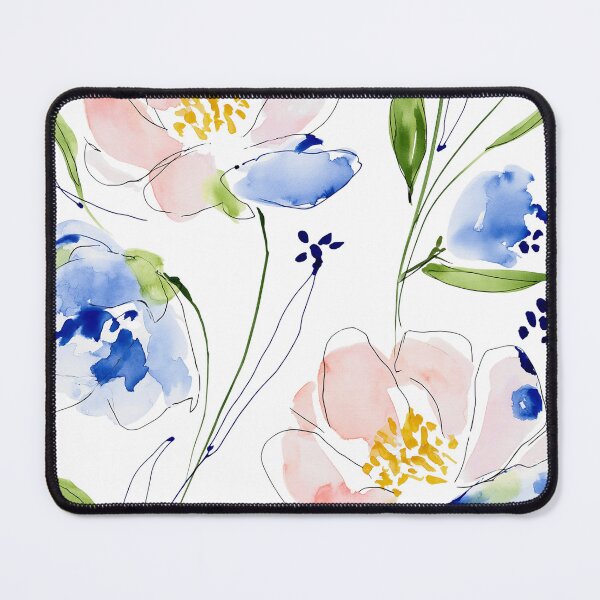Item preview, Coral & Blue Watercolor Floral Pattern designed and sold by Ramona-Gliga.