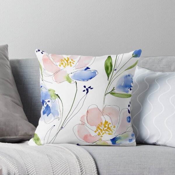 Item preview, Coral & Blue Watercolor Floral Pattern designed and sold by Ramona-Gliga.