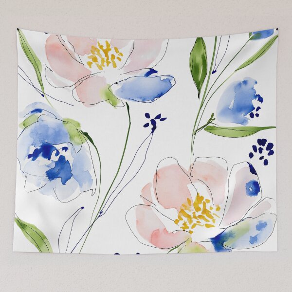 Item preview, Coral & Blue Watercolor Floral Pattern designed and sold by Ramona-Gliga.
