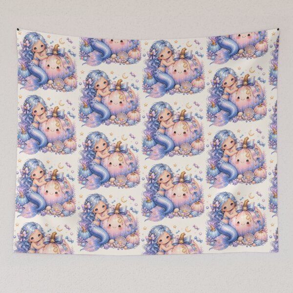 Item preview, Pastel Halloween Mermaid Hugging Cute Pumpkin | Kawaii Fantasy Autumn Magic designed and sold by looplandger.