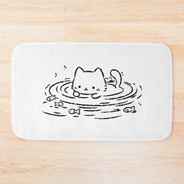 Item preview, Kawaii Cute Cat Swimming Water Ripples Minimalist Fish designed and sold by Krasnovaovaova.
