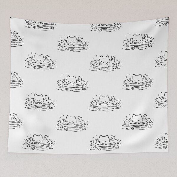 Item preview, Kawaii Cute Cat Swimming Water Ripples Minimalist Fish designed and sold by Krasnovaovaova.