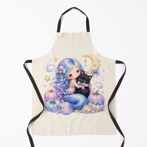 Item preview, Pastel Halloween Mermaid Hugging Black Cat | Kawaii Ghost & Moon Fantasy designed and sold by looplandger.