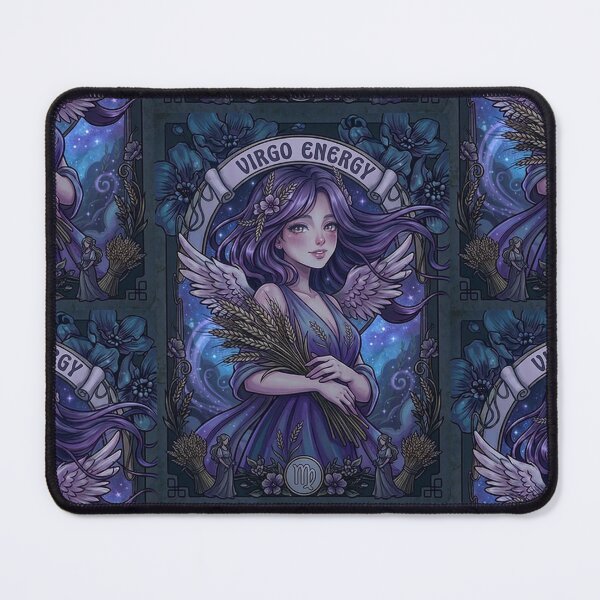 Item preview, Dark Celestial Virgo Zodiac Goddess Anime – Angel Wings, Wheat Sheaves, Galaxy Background, Floral Art Nouveau Fantasy designed and sold by RSDigitalPrintDesign.