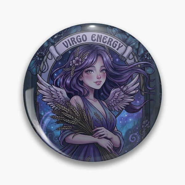 Item preview, Dark Celestial Virgo Zodiac Goddess Anime – Angel Wings, Wheat Sheaves, Galaxy Background, Floral Art Nouveau Fantasy designed and sold by RSDigitalPrintDesign.