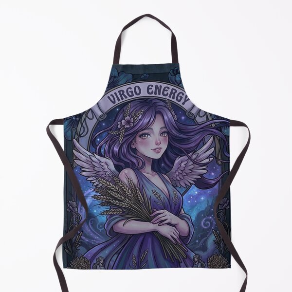 Item preview, Dark Celestial Virgo Zodiac Goddess Anime – Angel Wings, Wheat Sheaves, Galaxy Background, Floral Art Nouveau Fantasy designed and sold by RSDigitalPrintDesign.
