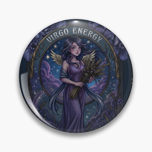 Item preview, Dark Celestial Virgo Zodiac Goddess Anime – Angel Wings, Wheat Sheaves, Galaxy Background, Floral Art Nouveau Fantasy designed and sold by RSDigitalPrintDesign.