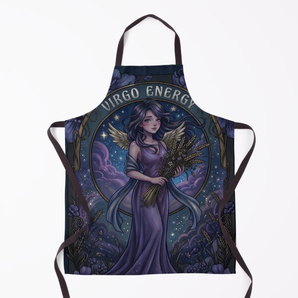 Item preview, Dark Celestial Virgo Zodiac Goddess Anime – Angel Wings, Wheat Sheaves, Galaxy Background, Floral Art Nouveau Fantasy designed and sold by RSDigitalPrintDesign.