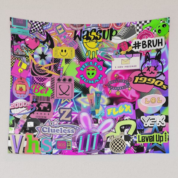 Item preview, Y2K Scenecore Stickerbomb Glitchcore Collage designed and sold by Side By Side Studio.