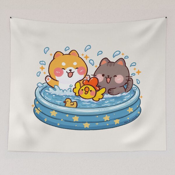 Item preview, Super Cold Paddling Pool Friends – Cute Shiba, Cat, and Chick Summer Illustration designed and sold by NasDoodleArt.