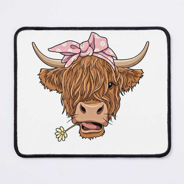 Item preview, Sassy & Shaggy Cute Highland Cow in Pink Daisy Bandana designed and sold by Steele-Art.
