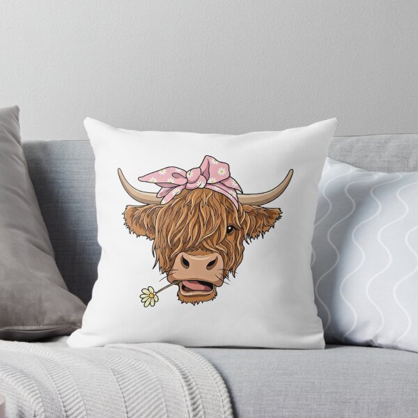 Item preview, Sassy & Shaggy Cute Highland Cow in Pink Daisy Bandana designed and sold by Steele-Art.