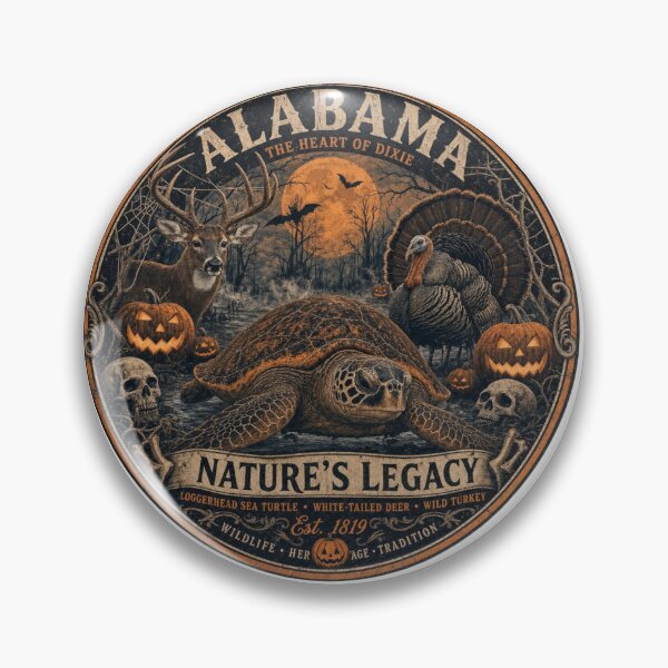 Item preview, Alabama Nature's Legacy Halloween Wildlife Vintage Badge designed and sold by CKaracaCrafted.