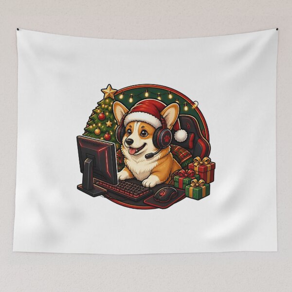 Item preview, Corgi Gamer Christmas Gaming Setup designed and sold by Breed And Build.