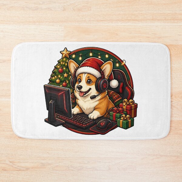 Item preview, Corgi Gamer Christmas Gaming Setup designed and sold by Breed And Build.