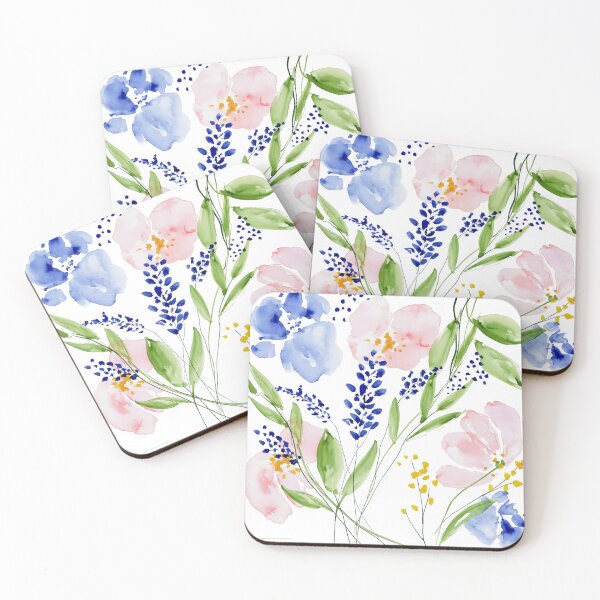 Item preview, Coral & Blue Watercolor Floral Pattern designed and sold by Ramona-Gliga.