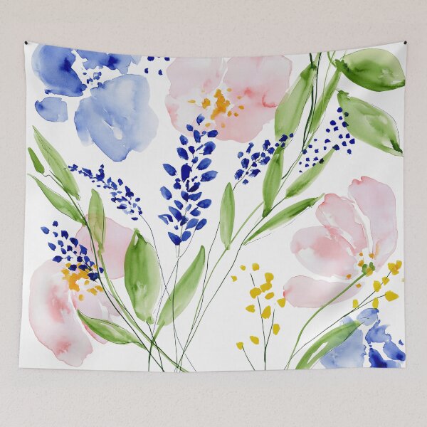 Item preview, Coral & Blue Watercolor Floral Pattern designed and sold by Ramona-Gliga.
