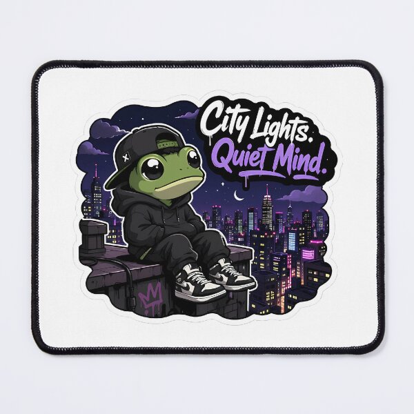 Item preview, City Lights Quiet Mind Frog – Night Vibes Streetwear Cartoon Mascot Sticker designed and sold by Aesthicer.