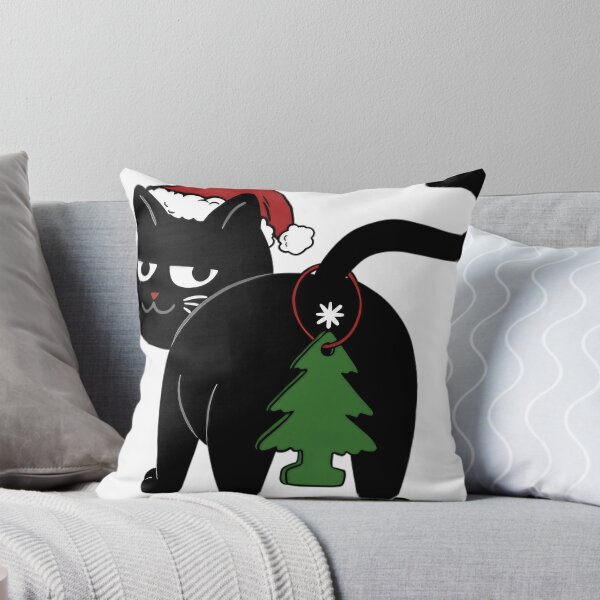 Artikelvorschau, Schwarze Katze mit Weihnachtsmannmütze und Schwanz als Ornament entworfen und verkauft von Fernawn-Wayles.