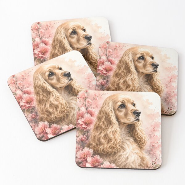 Item preview, American Cocker Spaniel with Cherry Blossoms | Elegant Floral Dog Portrait | Soft Watercolor Art designed and sold by ManJiangHong.