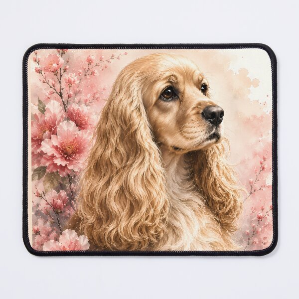 Item preview, American Cocker Spaniel with Cherry Blossoms | Elegant Floral Dog Portrait | Soft Watercolor Art designed and sold by ManJiangHong.