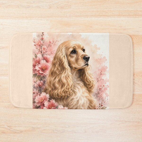 Item preview, American Cocker Spaniel with Cherry Blossoms | Elegant Floral Dog Portrait | Soft Watercolor Art designed and sold by ManJiangHong.