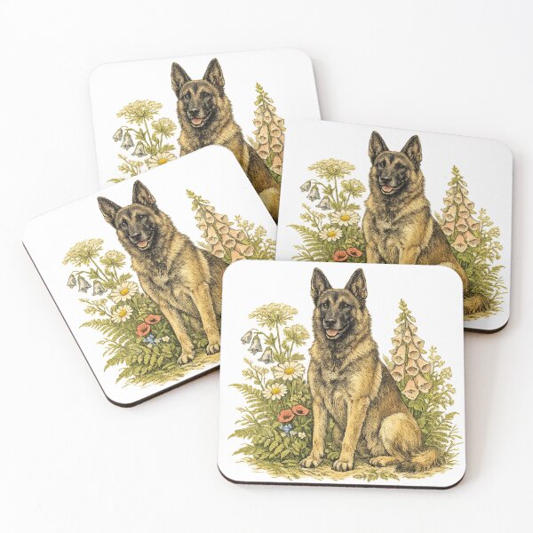 Item preview, Belgian Malinois in Wildflowers – Vintage Botanical Illustration designed and sold by Golden Era Studio.