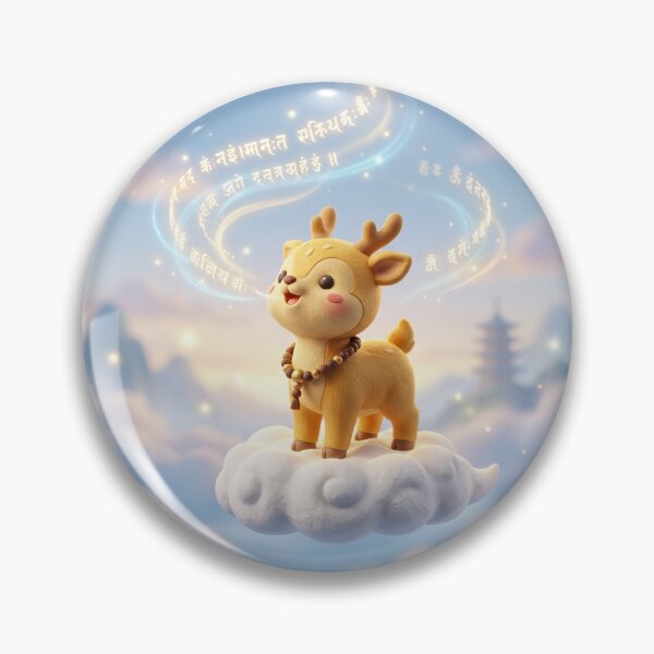 Item preview, Cute Chibi Golden Deer on Cloud Releasing Buddhist Scriptures 3D Kawaii Art designed and sold by uegi.