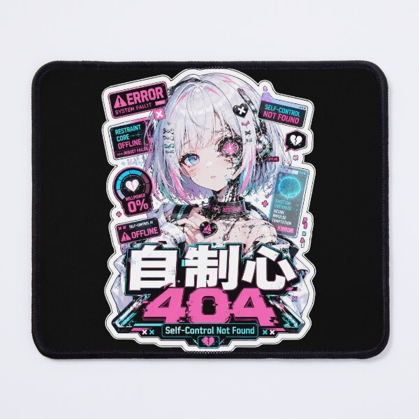 Item preview, Self-Control Not Found Japanese Cyberpunk Girl Art (自制心404) - Pink Glitch Error Design designed and sold by Japan-kanji-ya.