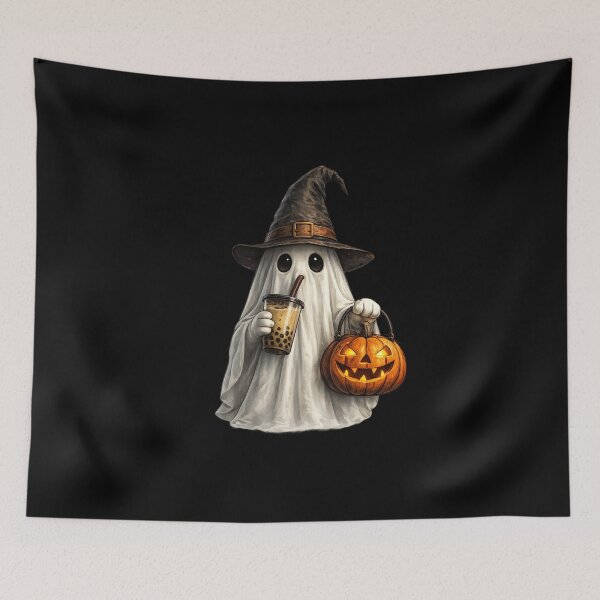 Item preview, Cute Ghost Drinking Boba Tea Halloween Pumpkin Witch Funny Spooky Shirt designed and sold by HectorStore11.