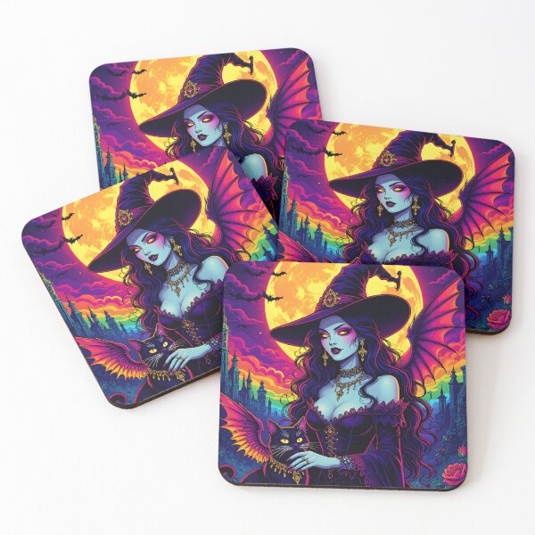 Item preview, Rainbow Moon Witch Lilith with Black Cat – Gothic Fantasy Moon Magic Art designed and sold by Liliths-Closet.