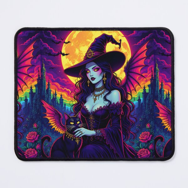 Item preview, Rainbow Moon Witch Lilith with Black Cat – Gothic Fantasy Moon Magic Art designed and sold by Liliths-Closet.