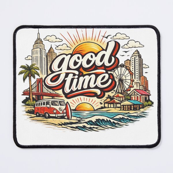 Item preview, Good Time Retro Cityscape | Red & White Vintage Travel Graphic T-Shirt designed and sold by Lifehackerplus1.