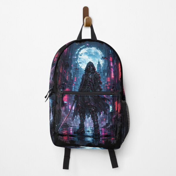 Item preview, Neon Cyborg Samurai Ronin Holographic Moon Cyberpunk Art designed and sold by The Fine Print by BassAddict.