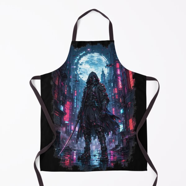Item preview, Neon Cyborg Samurai Ronin Holographic Moon Cyberpunk Art designed and sold by The Fine Print by BassAddict.