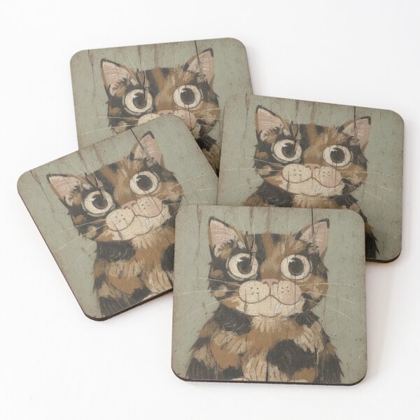 Item preview, Startled Tortoiseshell Wide-Eyed Folk Cat designed and sold by PictorialWhimsy.