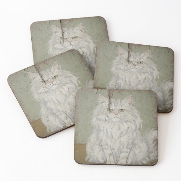 Item preview, Deeply Unimpressed Fluffy White Cat Folk Art designed and sold by PictorialWhimsy.