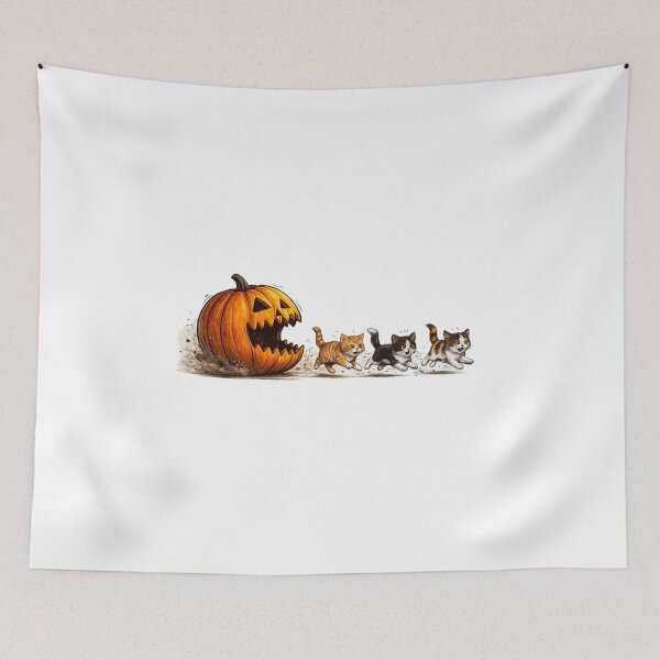 Item preview, Cute Halloween Cats Running from Scary Pumpkin Funny Cat Lover Shirt designed and sold by HectorStore11.