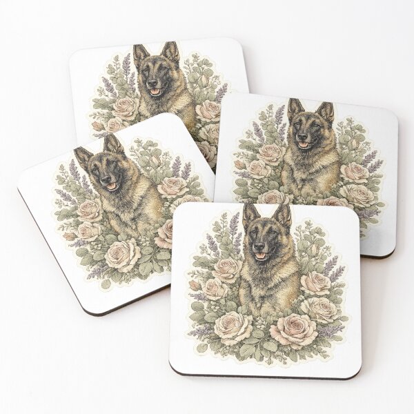 Item preview, Belgian Malinois in Roses – Vintage Botanical Portrait designed and sold by Golden Era Studio.