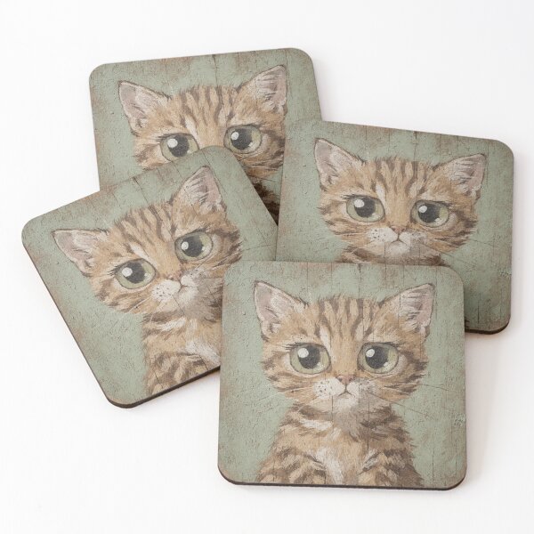 Item preview, Tiny Worried-Eyed Kitten Folk Painting designed and sold by PictorialWhimsy.