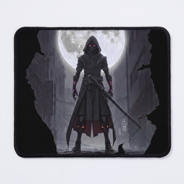 Item preview, Another of Neon Cyborg Samurai Ronin Holographic Moon Cyberpunk Art designed and sold by The Fine Print by BassAddict.