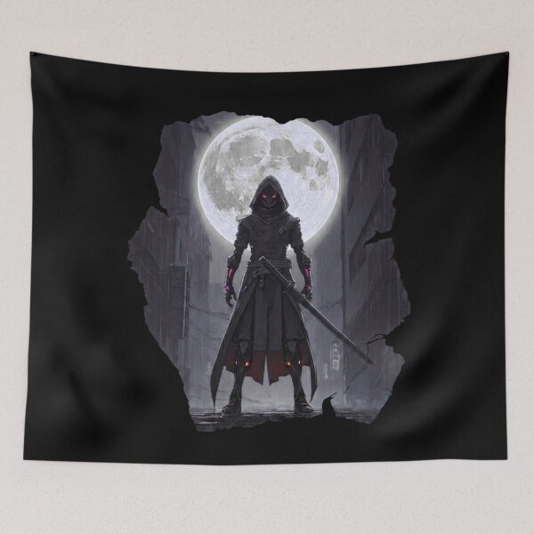 Item preview, Another of Neon Cyborg Samurai Ronin Holographic Moon Cyberpunk Art designed and sold by The Fine Print by BassAddict.