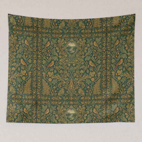 Item preview, Beautiful William Morris nature with birds inspired pattern design tapestry lovely designed and sold by Vintage Designs +.