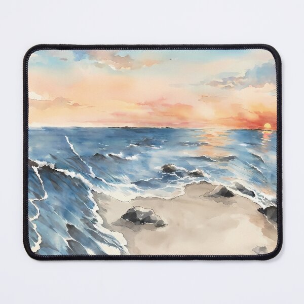 Item preview, Watercolor Ocean Sunset Beach designed and sold by HezeOtakuArt.