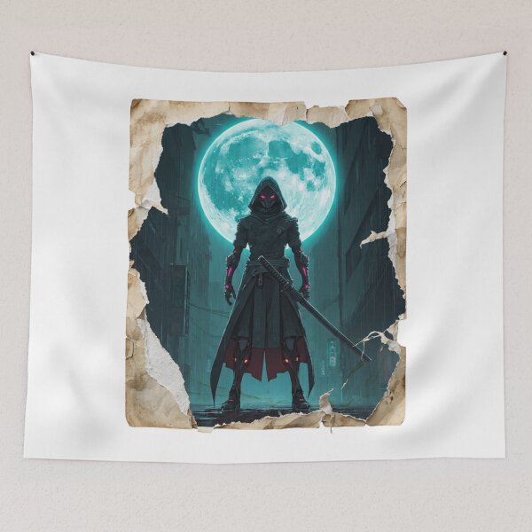 Item preview, And Another of Neon Cyborg Samurai Ronin Holographic Moon Cyberpunk Art designed and sold by The Fine Print by BassAddict.