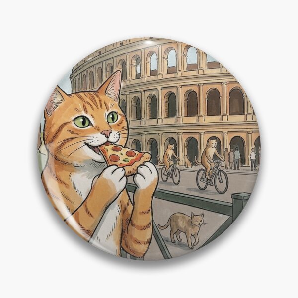 Item preview, Ginger Cat Eating Pizza in Rome Colosseum Italian Cafe Art designed and sold by Butterfly-Dream.