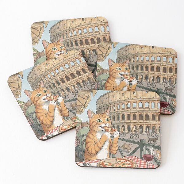 Item preview, Ginger Cat Eating Pizza in Rome Colosseum Italian Cafe Art designed and sold by Butterfly-Dream.