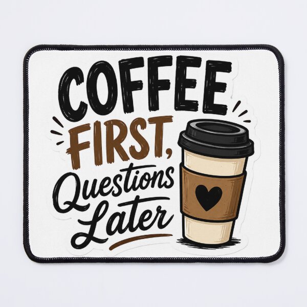 Item preview, Coffee First, Questions Later | Funny Coffee Lover Quote designed and sold by Pooch & Print Co..